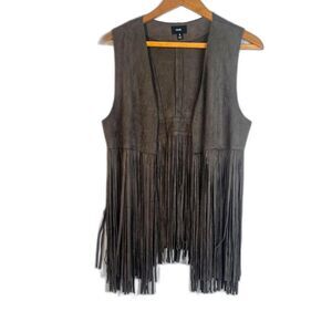 Fate Faux Suede Sleeveless Fringed Boho Vest Size Small Hippie Gypsy Western